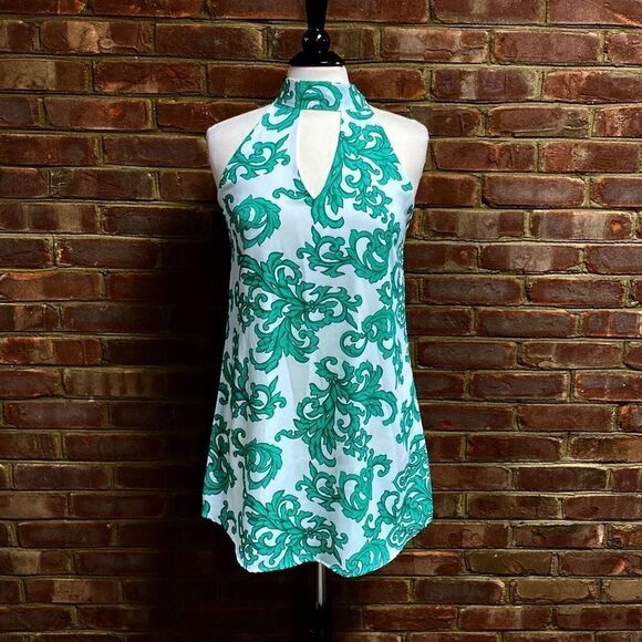 Tyche Green & White Halter Shift Dress Size Small NEW - Picture 2 of 6